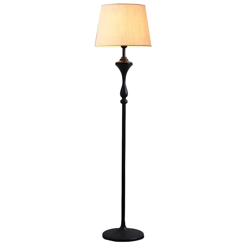 Traditional Drum Fabric Shade Standing Floor Lamp with Table