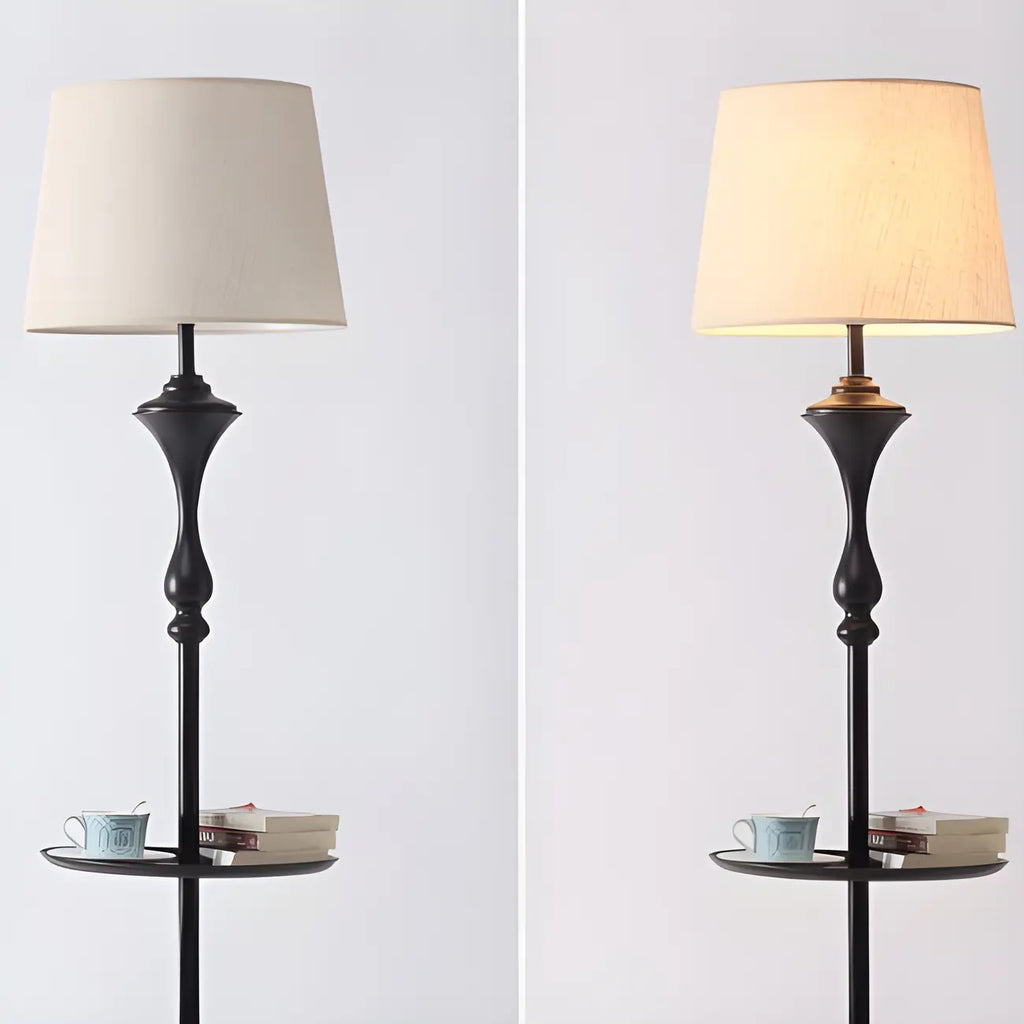Traditional Drum Fabric Shade Standing Floor Lamp with Table