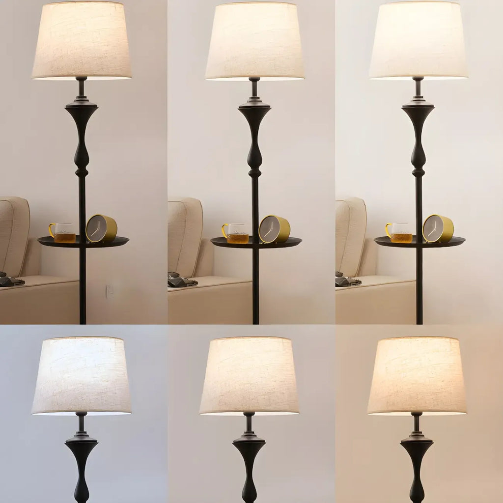 Traditional Drum Fabric Shade Standing Floor Lamp with Table
