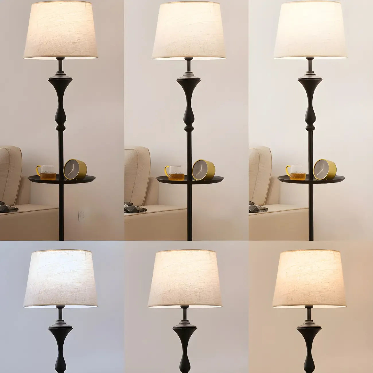 Traditional Drum Fabric Shade Standing Floor Lamp with Table