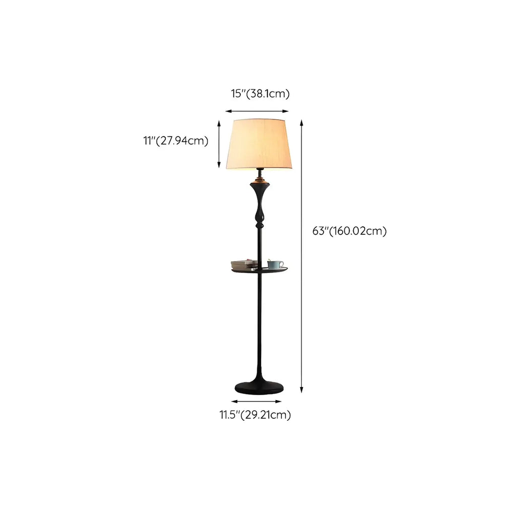 Traditional Drum Fabric Shade Standing Floor Lamp with Table