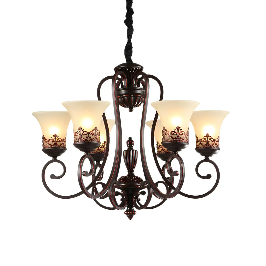 Rustic Red Brown Metal Frosted Glass Vintage Chandelier