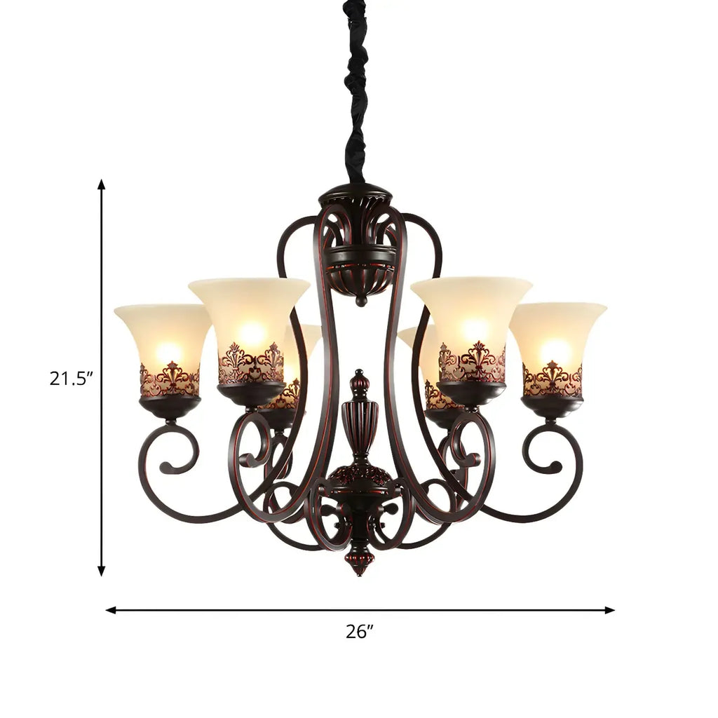 Rustic Red Brown Metal Frosted Glass Vintage Chandelier
