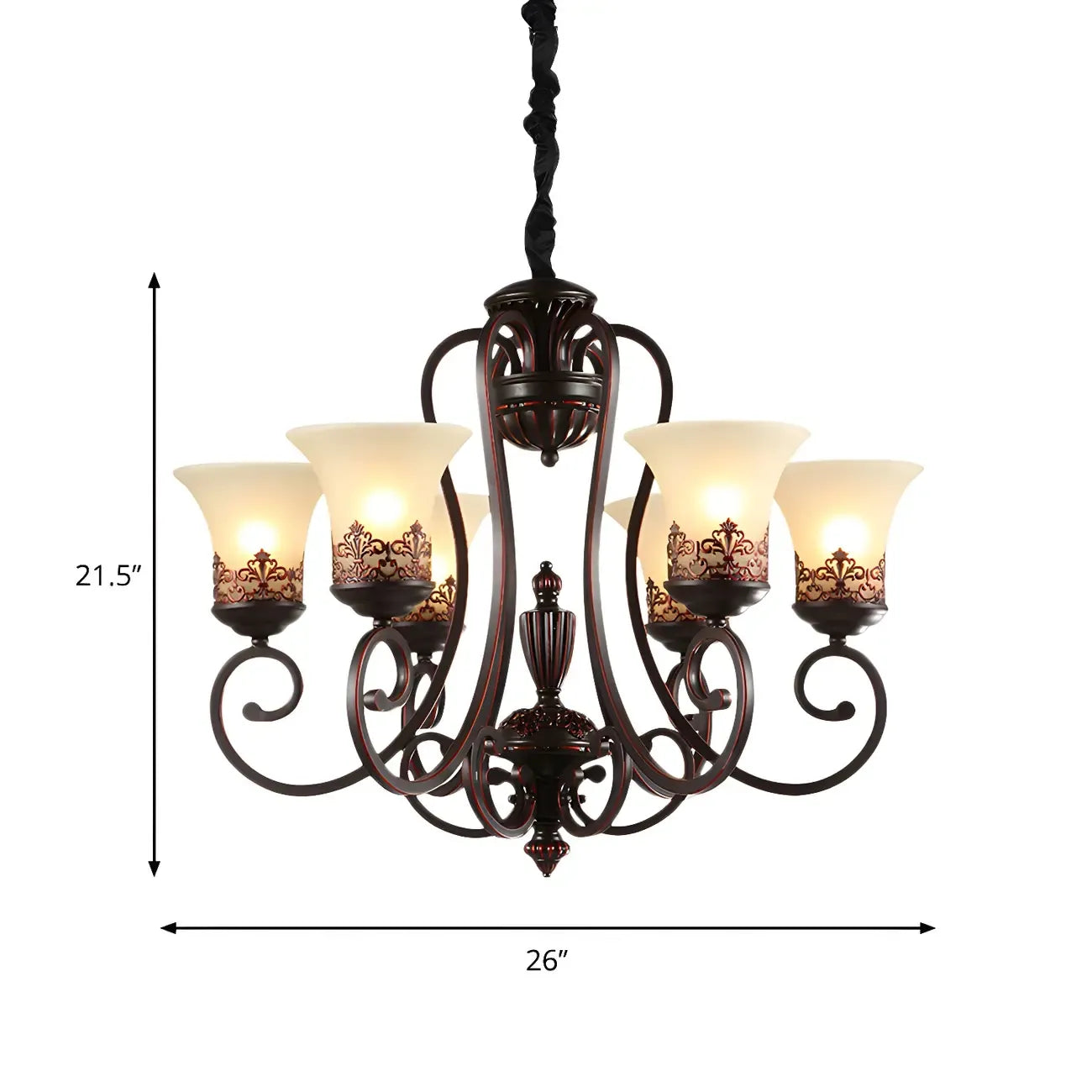 Rustic Red Brown Metal Frosted Glass Vintage Chandelier