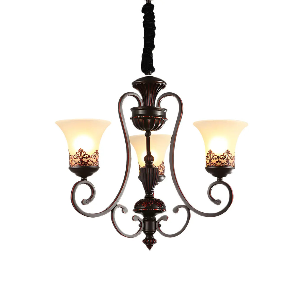 Rustic Red Brown Metal Frosted Glass Vintage Chandelier