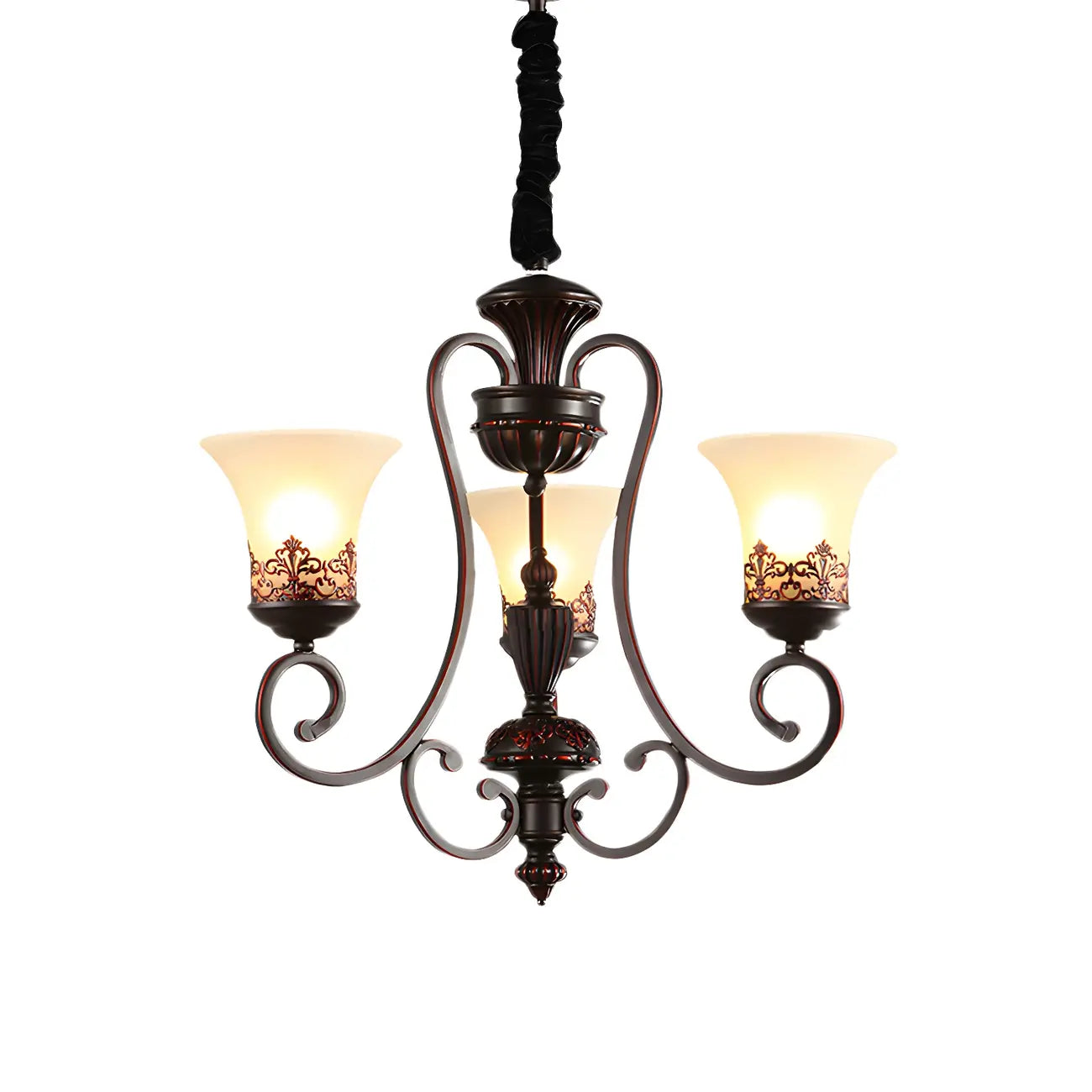 Rustic Red Brown Metal Frosted Glass Vintage Chandelier