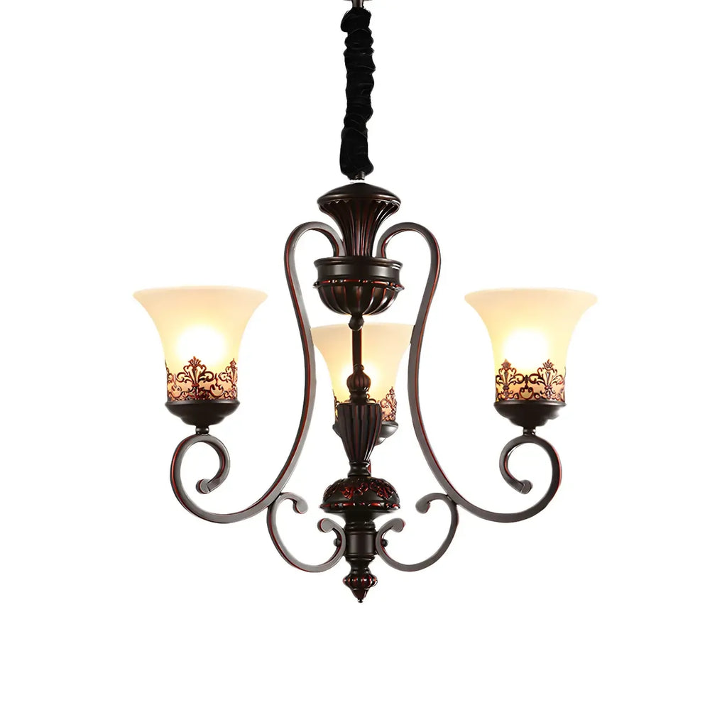 Rustic Red Brown Metal Frosted Glass Vintage Chandelier