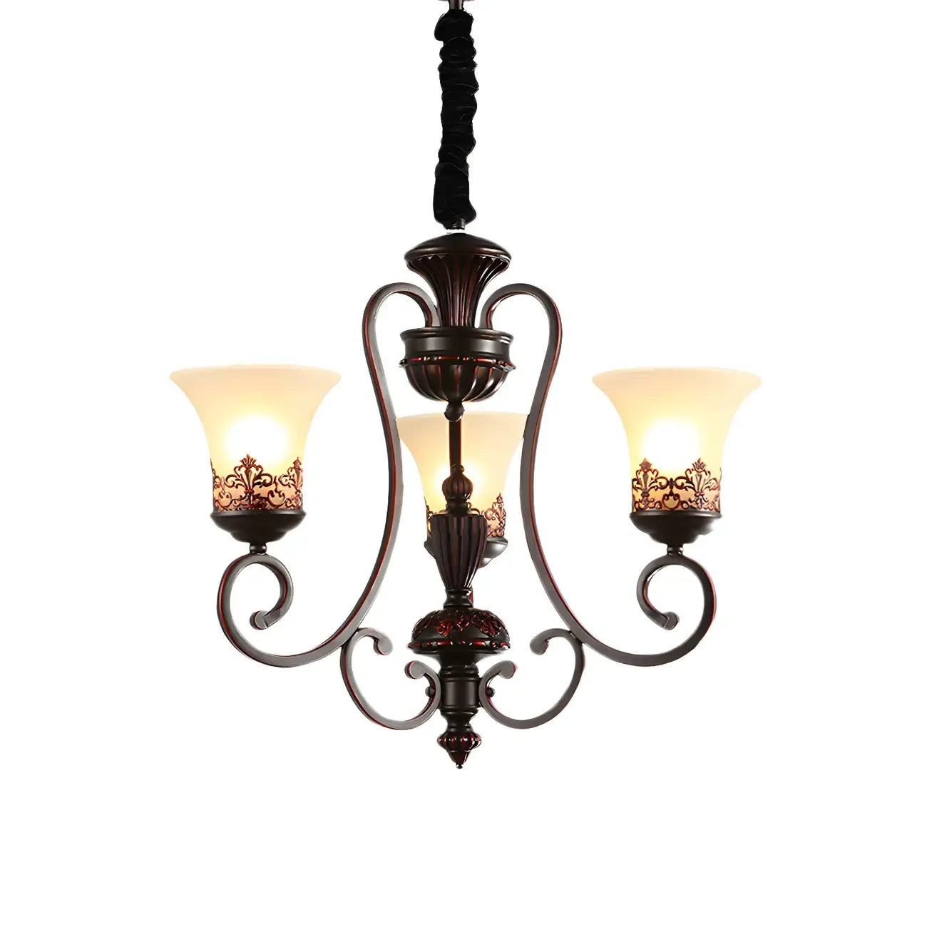 Rustic Red Brown Metal Frosted Glass Vintage Chandelier
