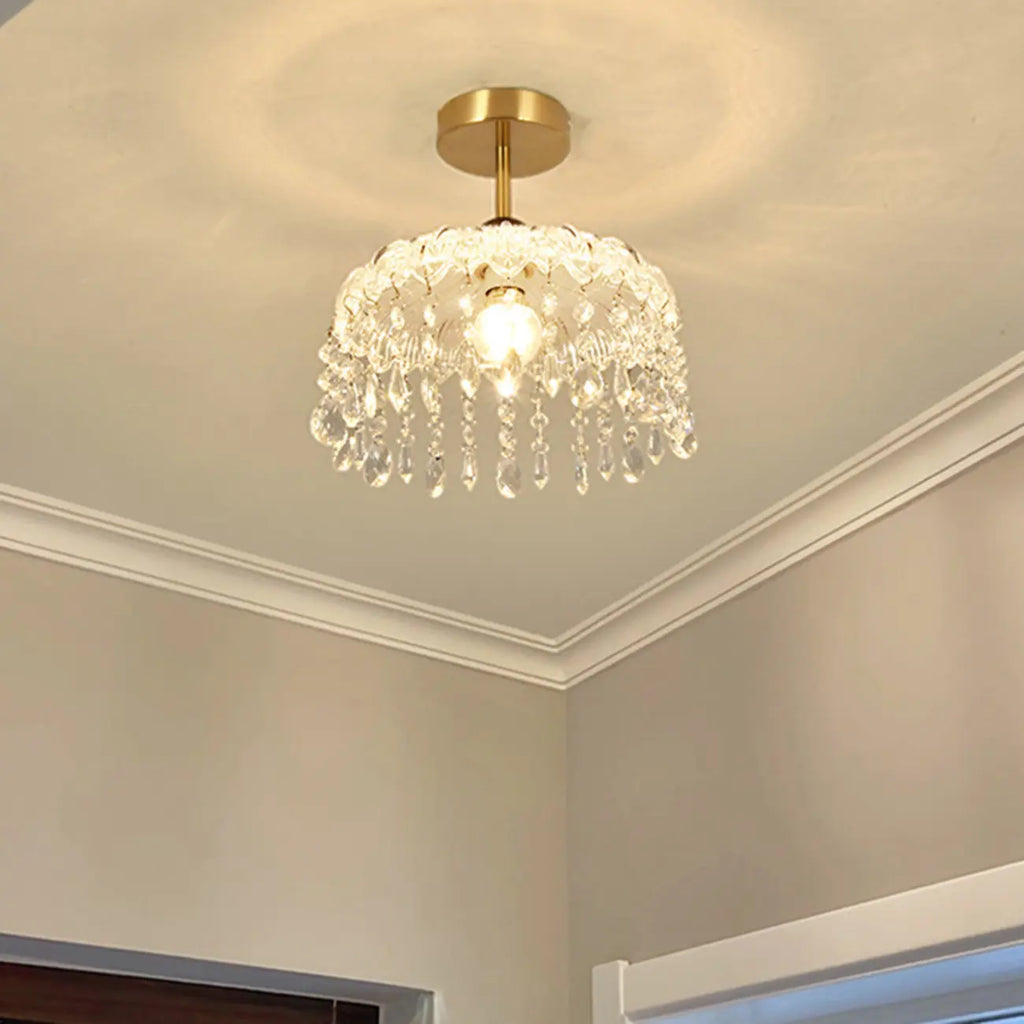 Mini 1 Light Gold Crystal Chandelier Semi Flush Ceiling Light
