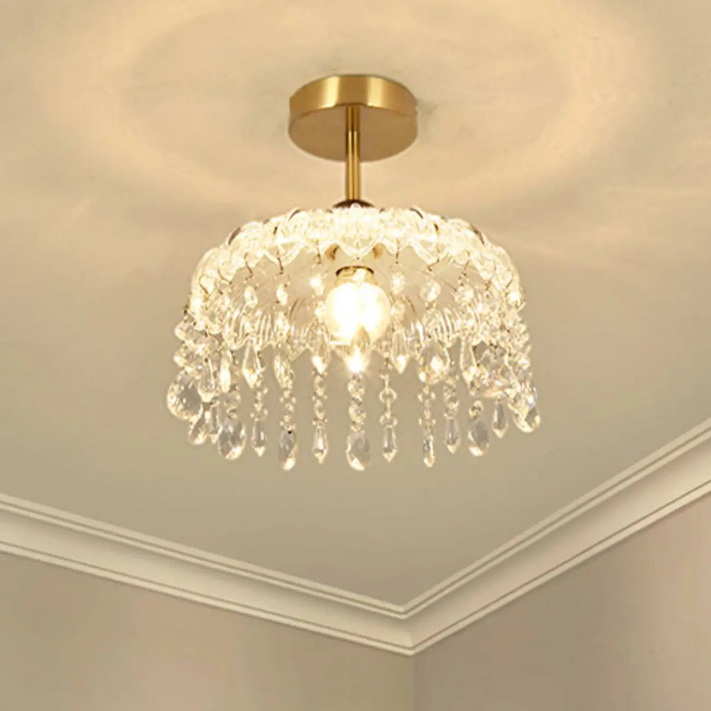 Mini 1 Light Gold Crystal Chandelier Semi Flush Ceiling Light