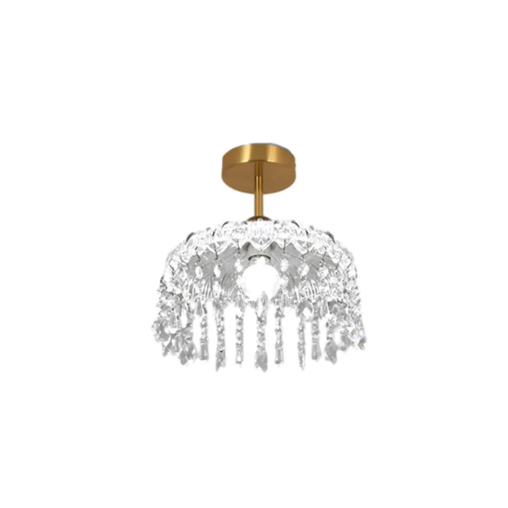 Mini 1 Light Gold Crystal Chandelier Semi Flush Ceiling Light