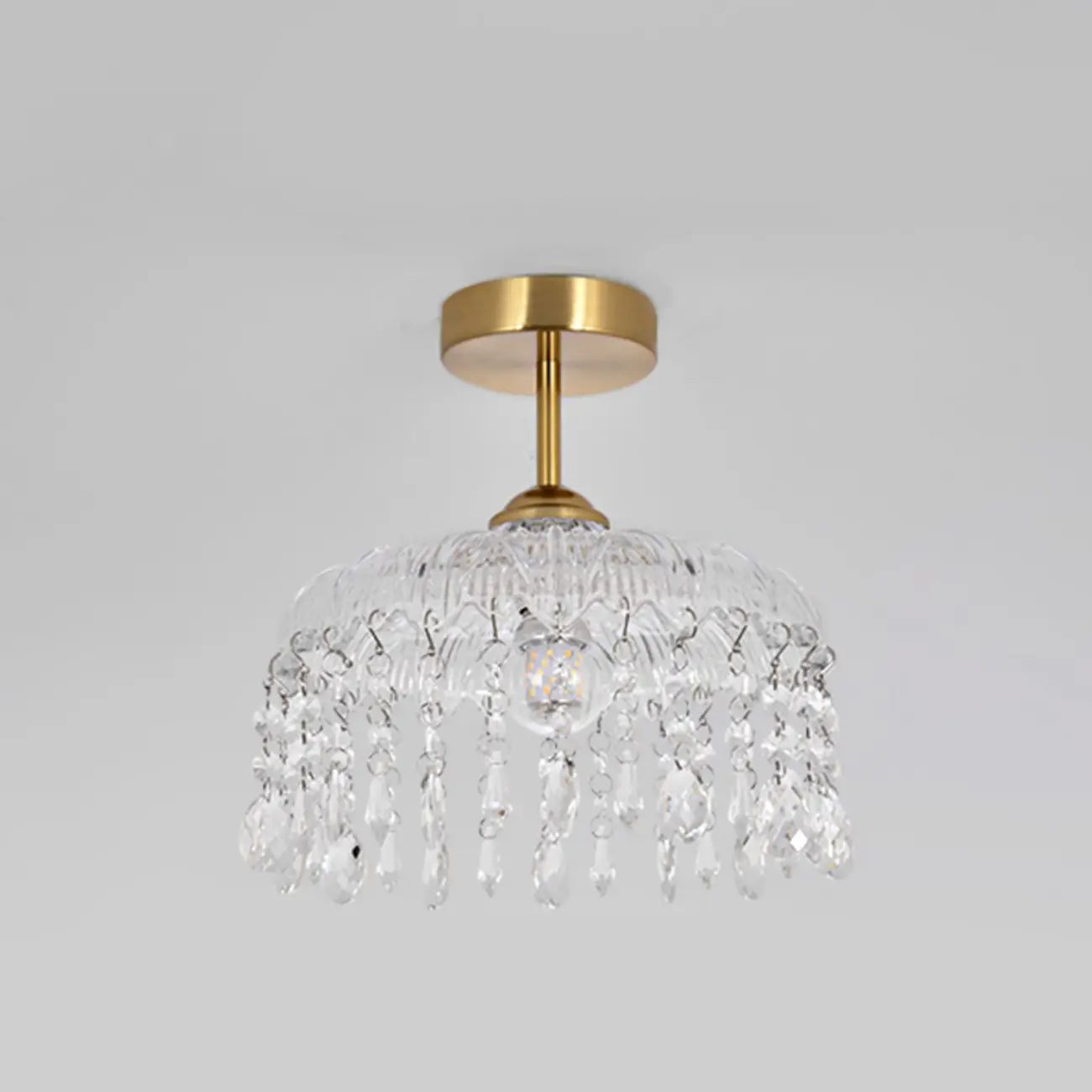 Mini 1 Light Gold Crystal Chandelier Semi Flush Ceiling Light