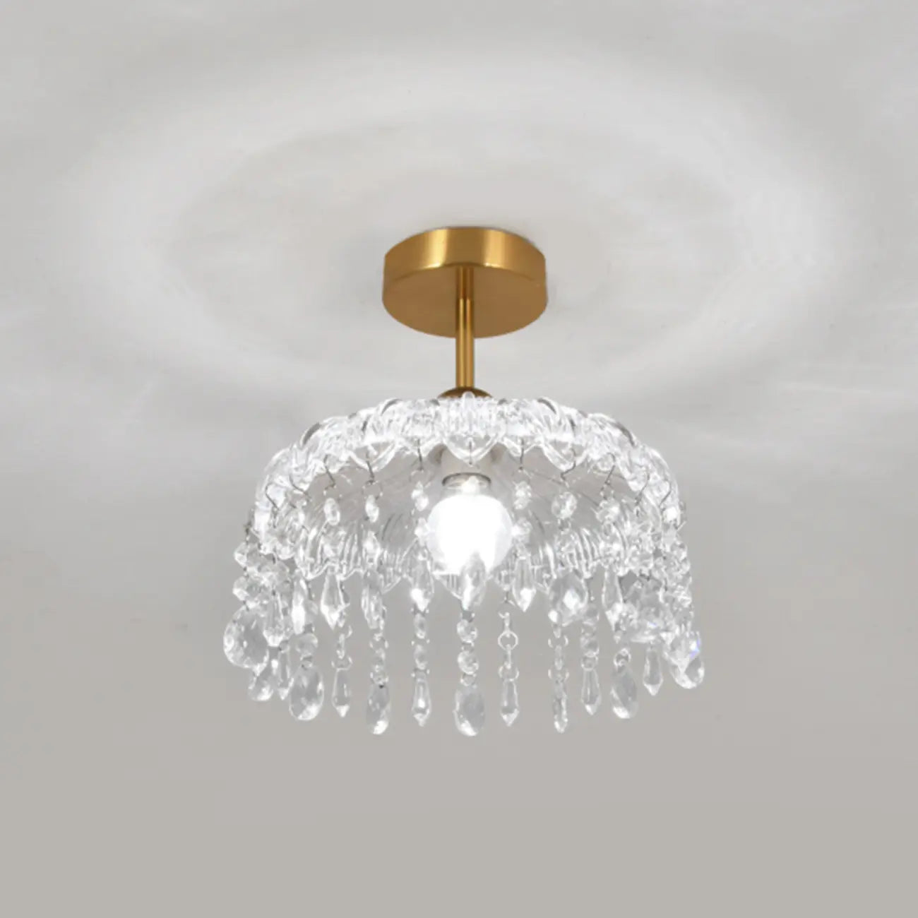 Mini 1 Light Gold Crystal Chandelier Semi Flush Ceiling Light