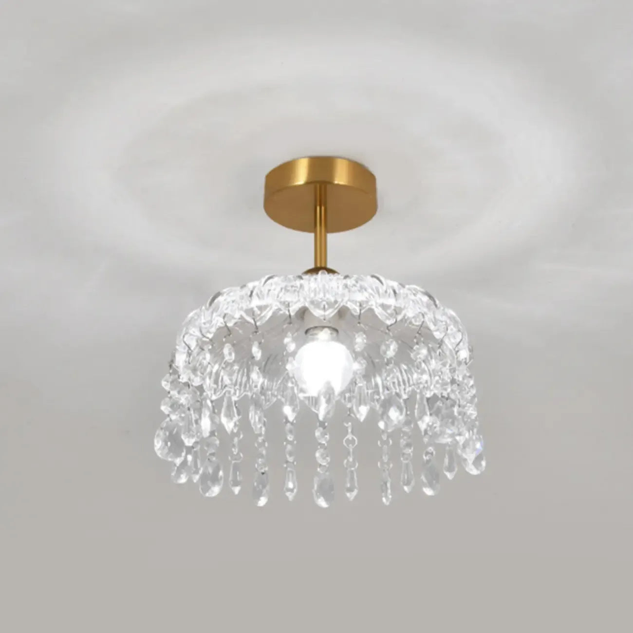 Mini 1 Light Gold Crystal Chandelier Semi Flush Ceiling Light