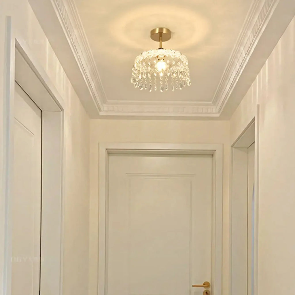 Mini 1 Light Gold Crystal Chandelier Semi Flush Ceiling Light