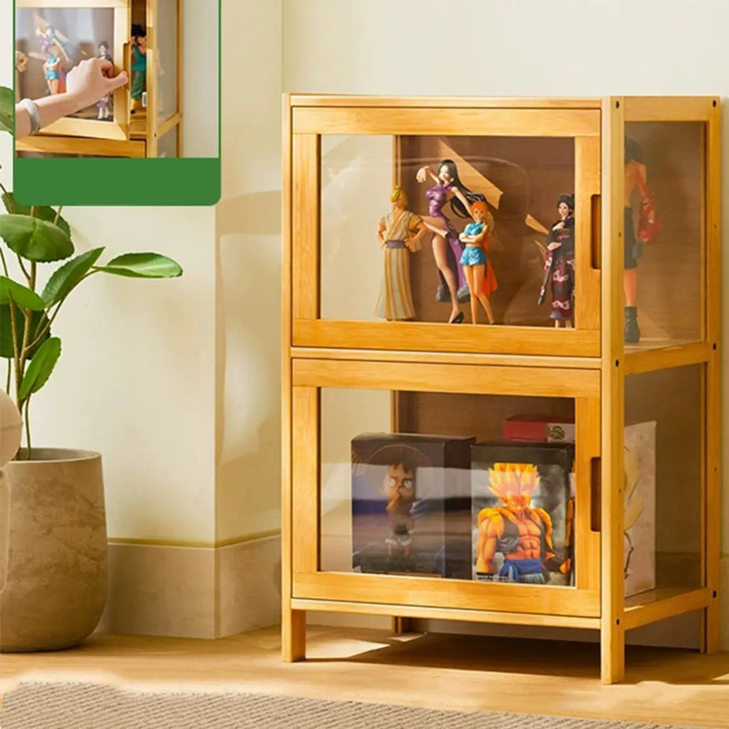 Modern Grey Bamboo Glass Display Cabinet for Living Room