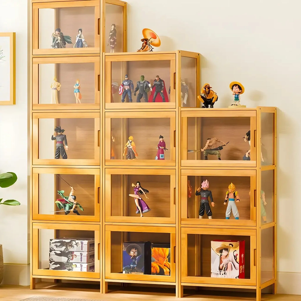 Modern Grey Bamboo Glass Display Cabinet for Living Room