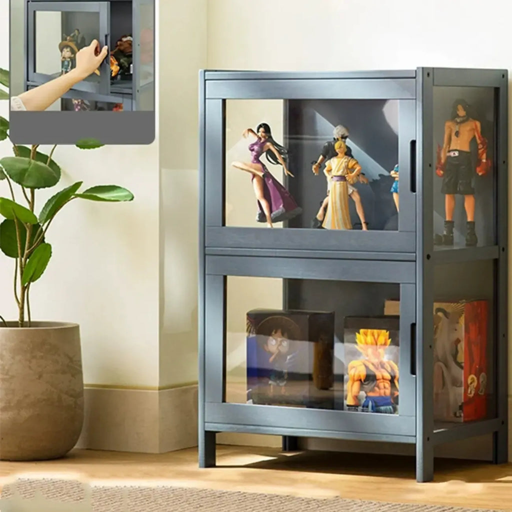 Modern Grey Bamboo Glass Display Cabinet for Living Room