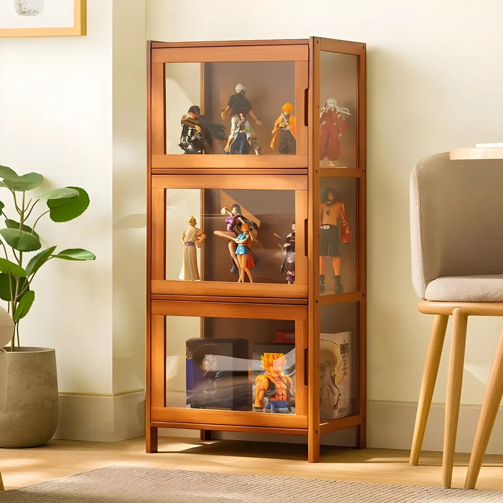 Modern Grey Bamboo Glass Display Cabinet for Living Room