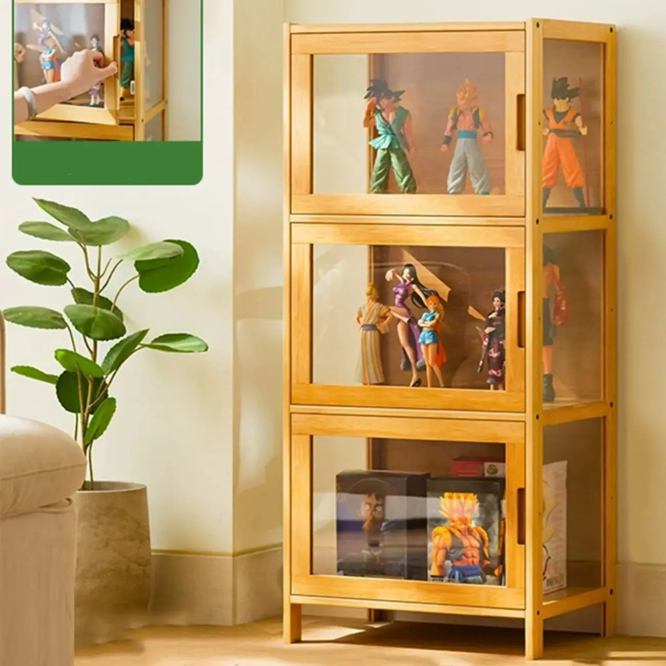 Modern Grey Bamboo Glass Display Cabinet for Living Room