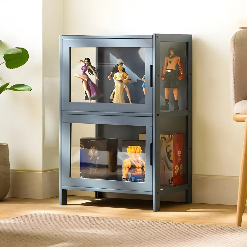 Modern Grey Bamboo Glass Display Cabinet for Living Room