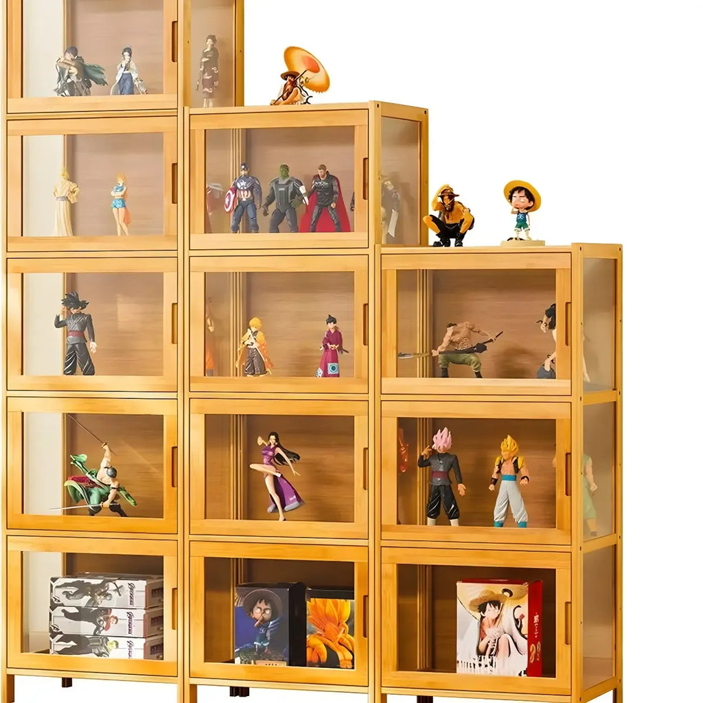 Modern Grey Bamboo Glass Display Cabinet for Living Room