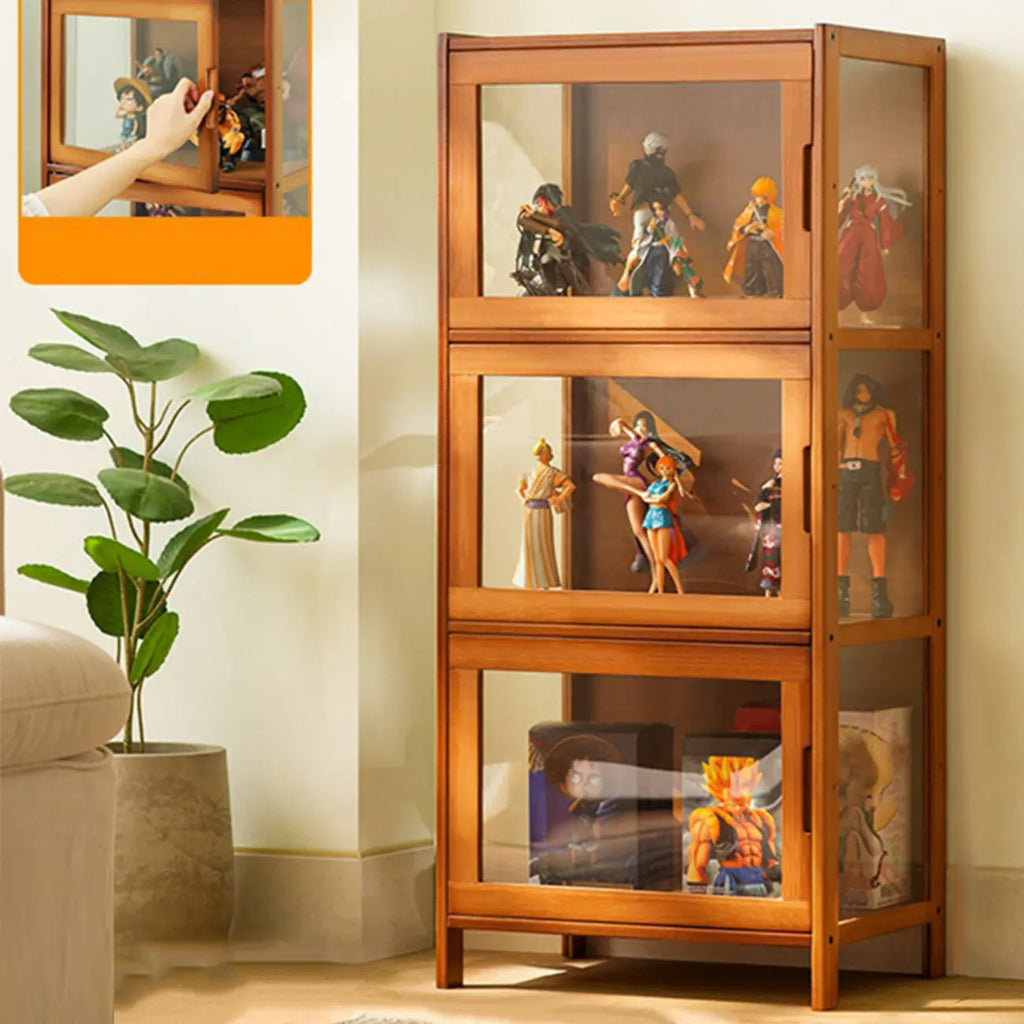 Modern Grey Bamboo Glass Display Cabinet for Living Room