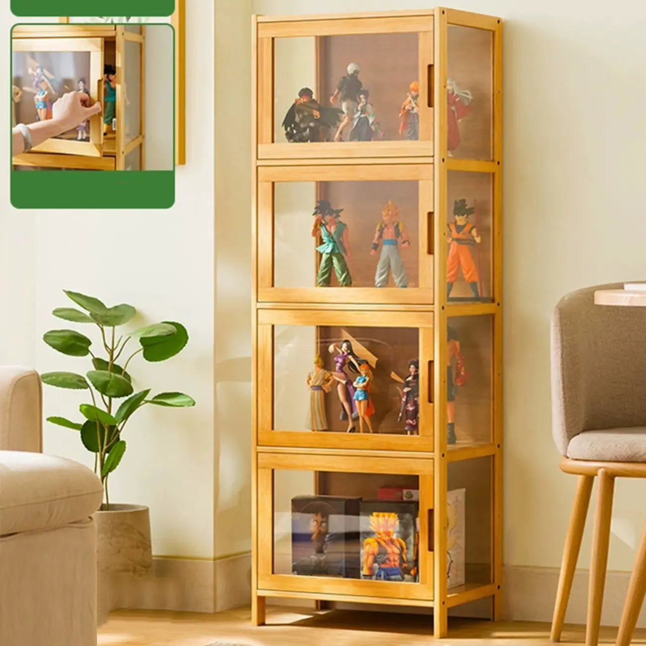 Modern Grey Bamboo Glass Display Cabinet for Living Room