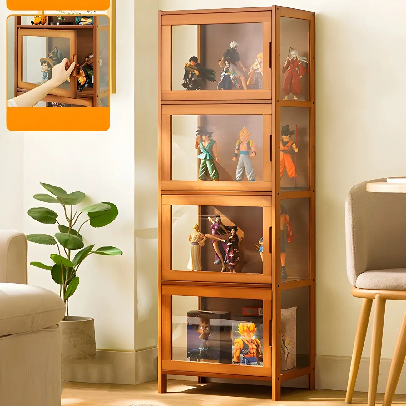 Modern Grey Bamboo Glass Display Cabinet for Living Room