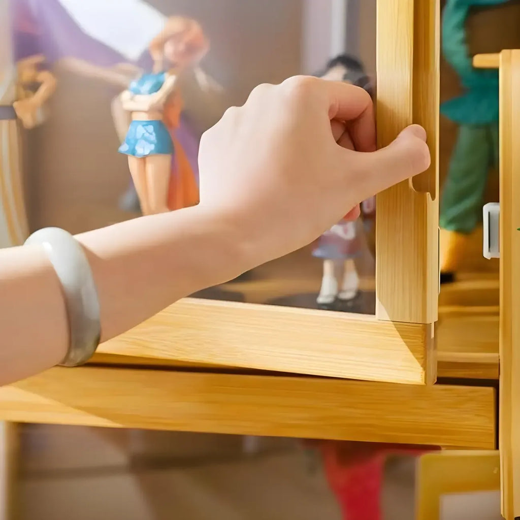 Modern Grey Bamboo Glass Display Cabinet for Living Room