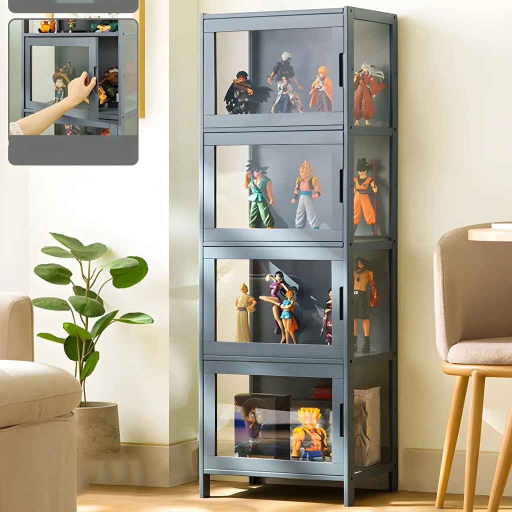 Modern Grey Bamboo Glass Display Cabinet for Living Room
