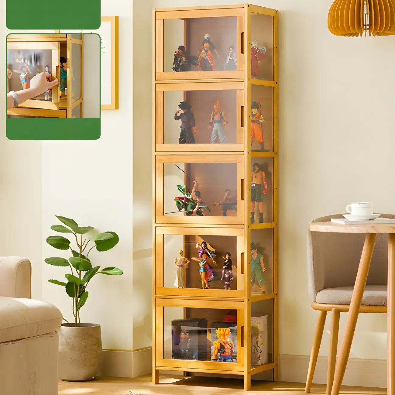 Modern Grey Bamboo Glass Display Cabinet for Living Room