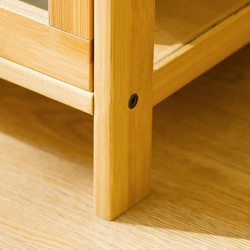 Modern Grey Bamboo Glass Display Cabinet for Living Room