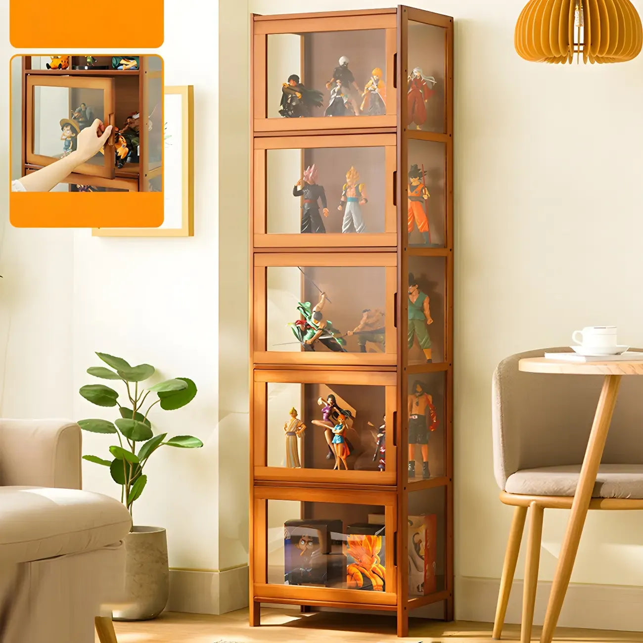 Modern Grey Bamboo Glass Display Cabinet for Living Room