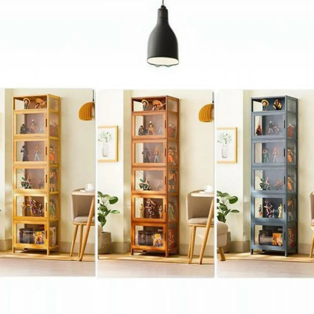 Modern Grey Bamboo Glass Display Cabinet for Living Room