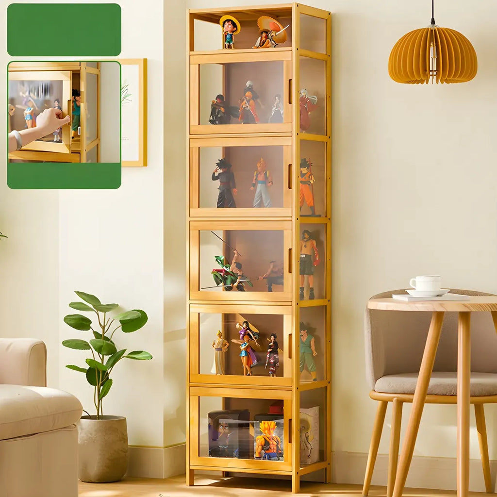 Modern Grey Bamboo Glass Display Cabinet for Living Room