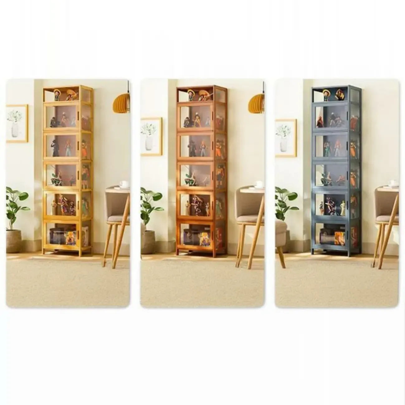 Modern Grey Bamboo Glass Display Cabinet for Living Room