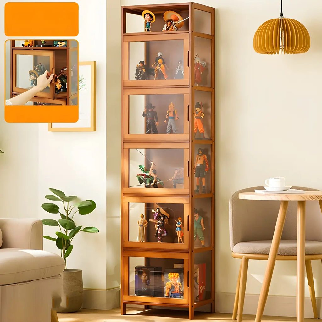 Modern Grey Bamboo Glass Display Cabinet for Living Room