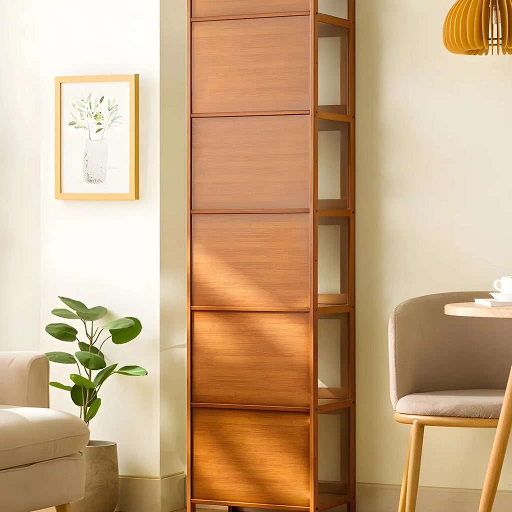 Modern Grey Bamboo Glass Display Cabinet for Living Room