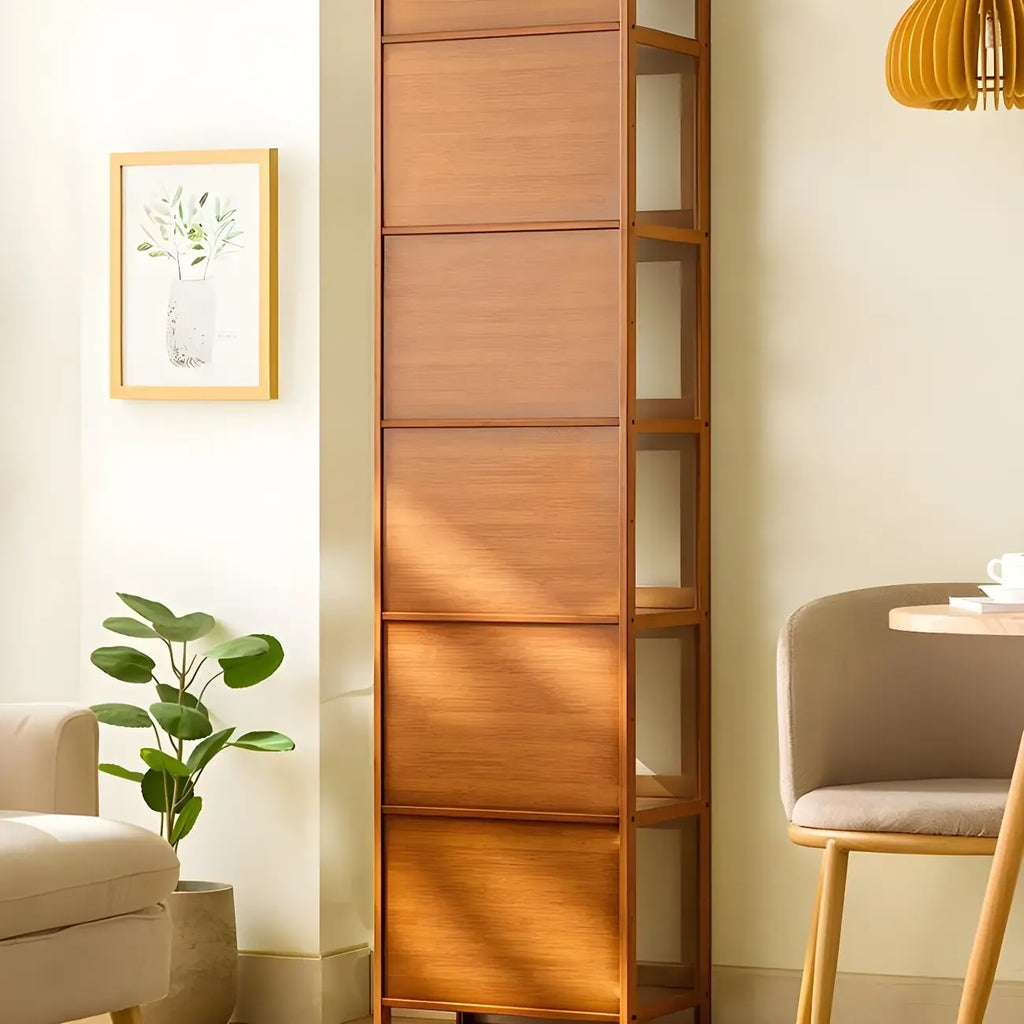 Modern Grey Bamboo Glass Display Cabinet for Living Room