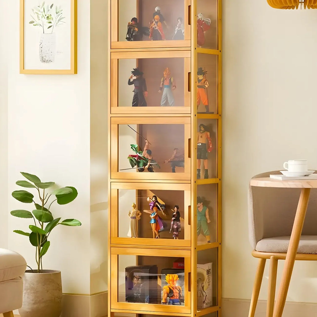 Modern Grey Bamboo Glass Display Cabinet for Living Room