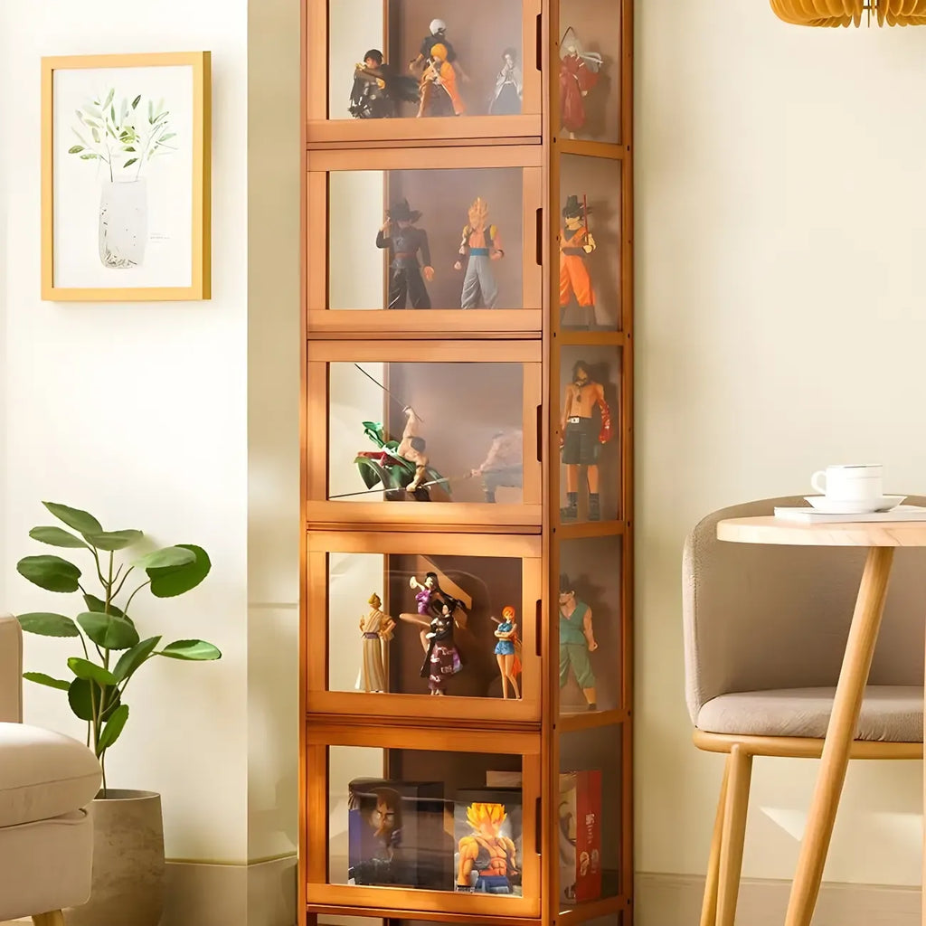 Modern Grey Bamboo Glass Display Cabinet for Living Room