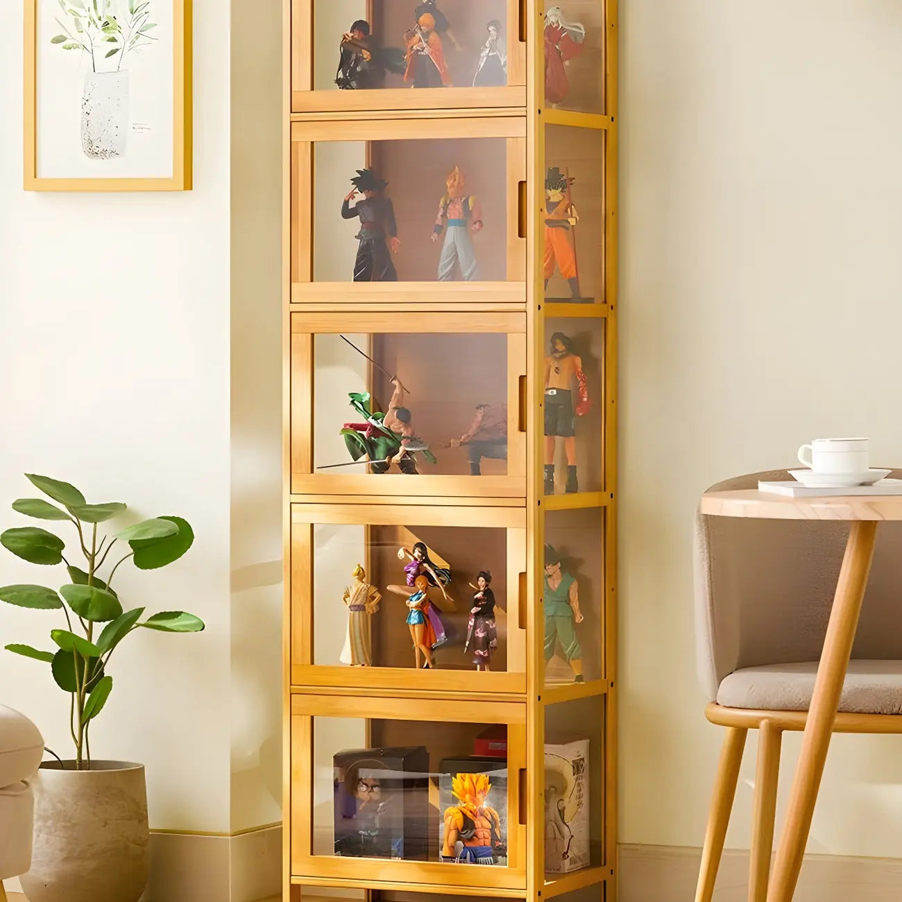 Modern Grey Bamboo Glass Display Cabinet for Living Room