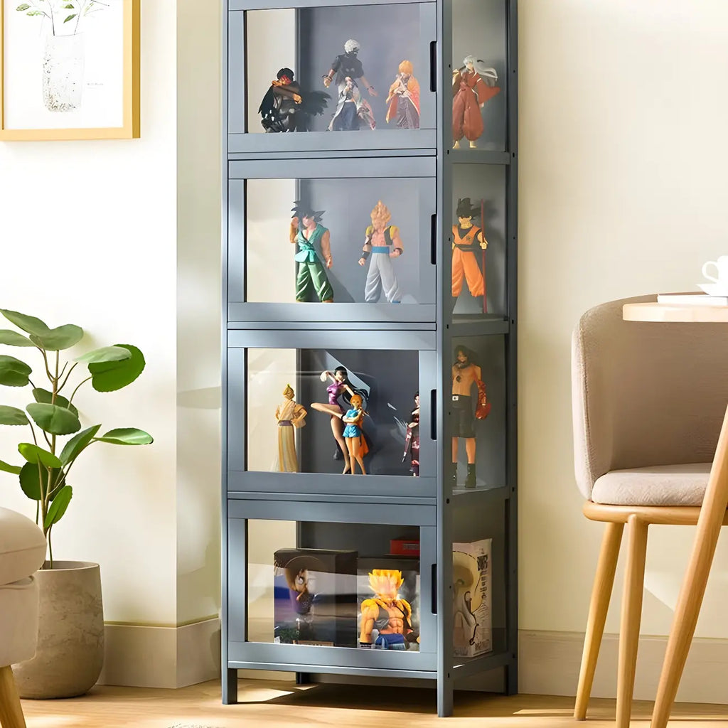 Modern Grey Bamboo Glass Display Cabinet for Living Room