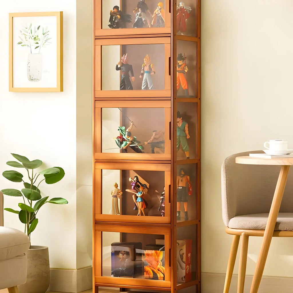 Modern Grey Bamboo Glass Display Cabinet for Living Room