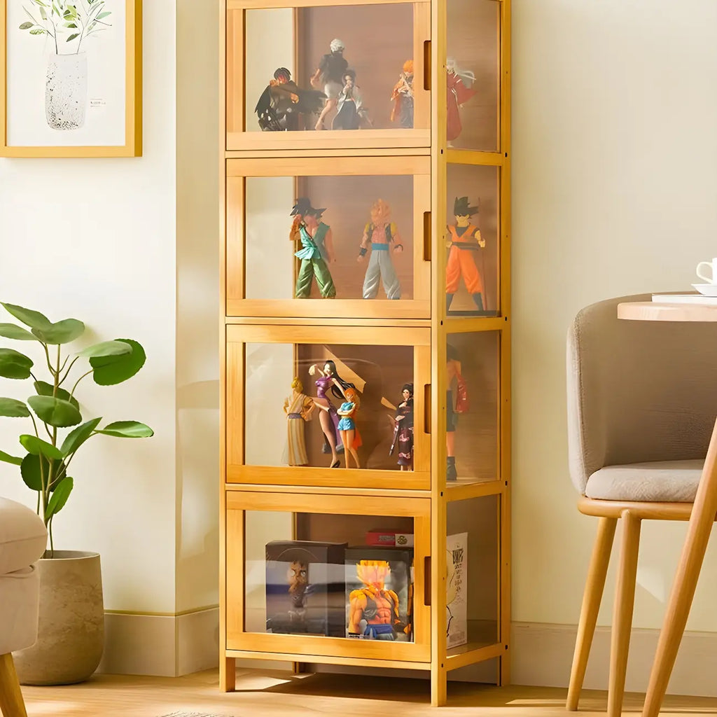 Modern Grey Bamboo Glass Display Cabinet for Living Room