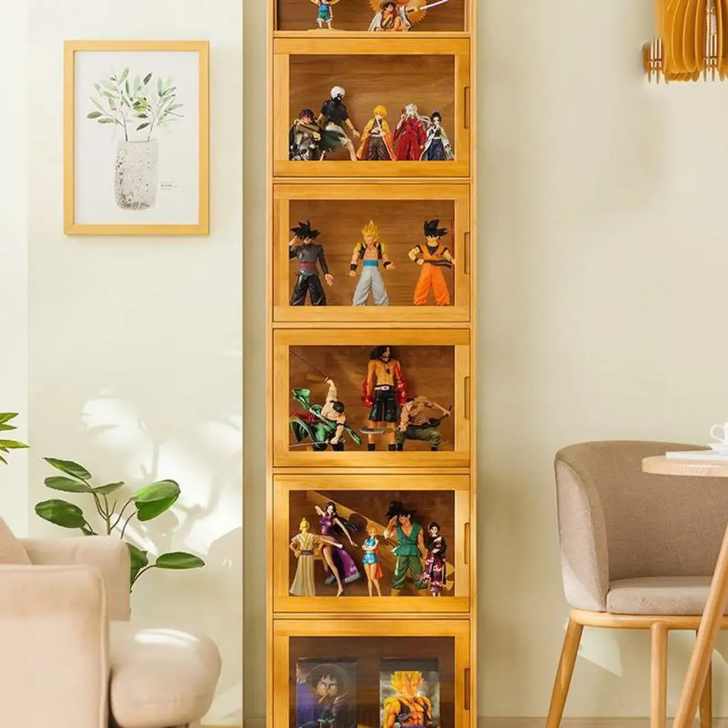 Modern Grey Bamboo Glass Display Cabinet for Living Room