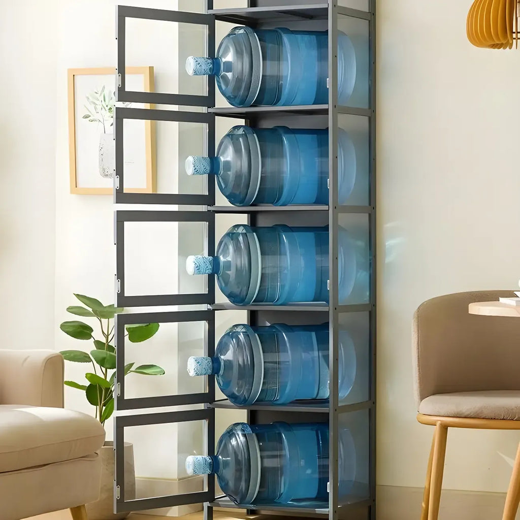 Modern Grey Bamboo Glass Display Cabinet for Living Room