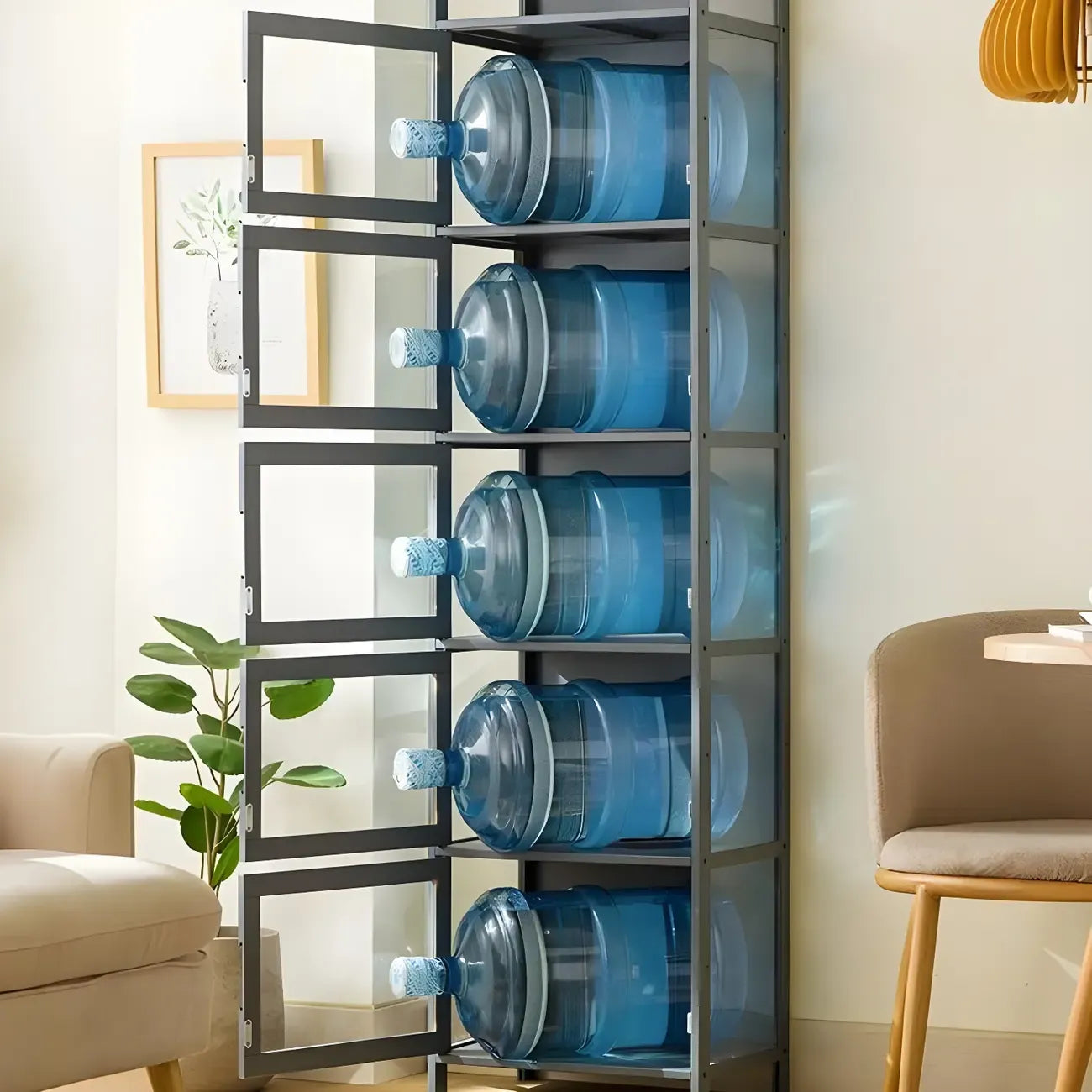 Modern Grey Bamboo Glass Display Cabinet for Living Room