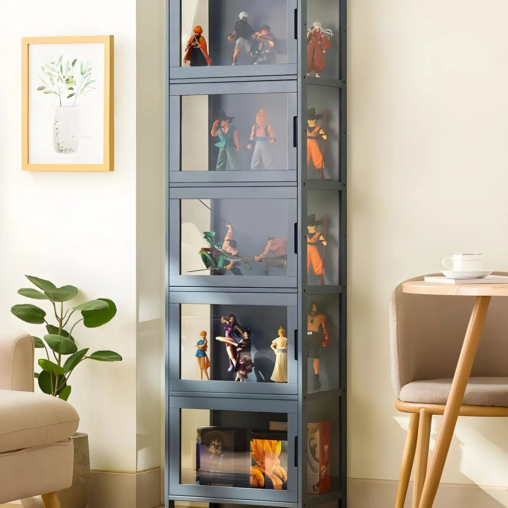 Modern Grey Bamboo Glass Display Cabinet for Living Room